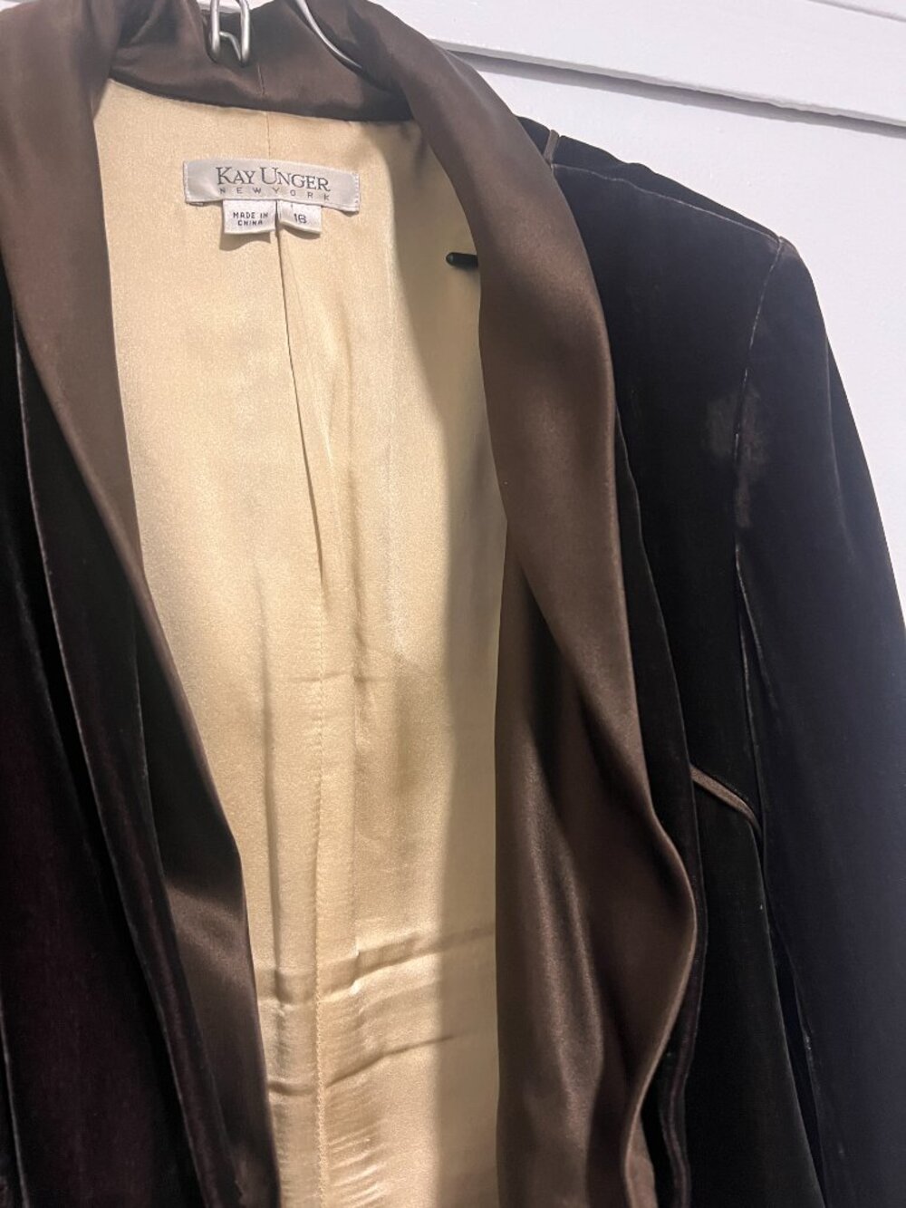 Kay Unger chocolate brown velvet belted blazer womens size 16 - Picture 8 of 9
